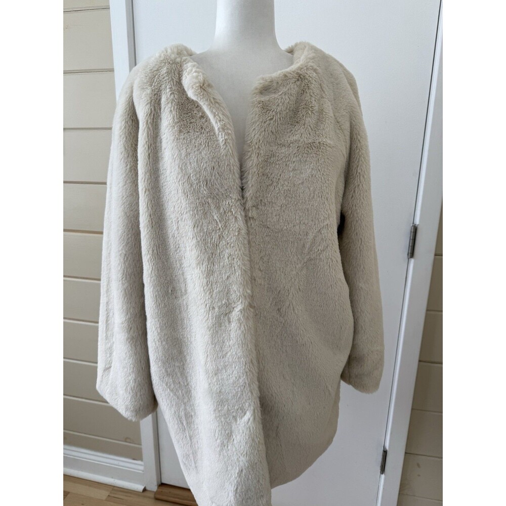 Popsugar Womens Faux Fur Coat Ivory Sz L Festival Boho Luxe Classic Old Money